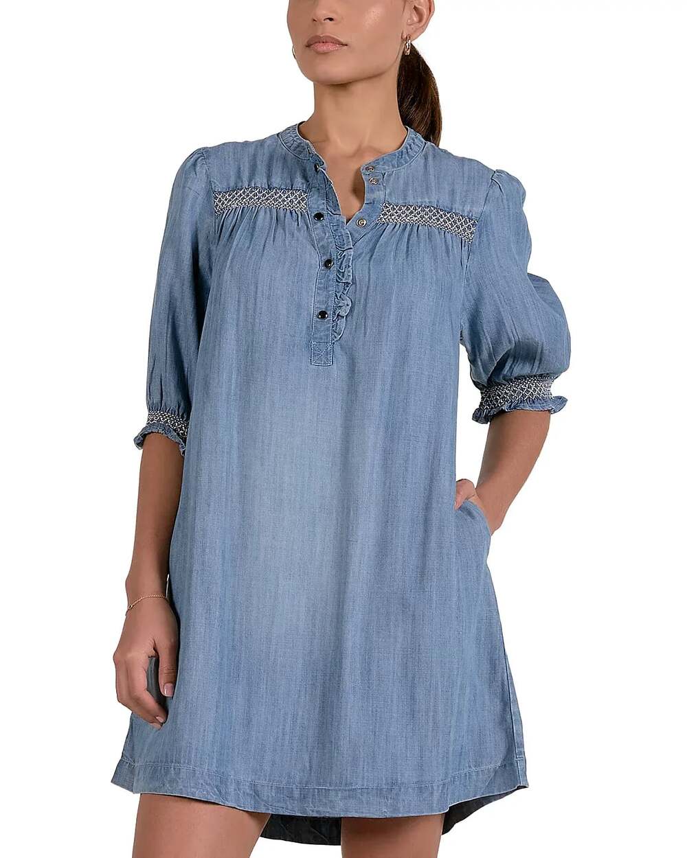 Elan Elbow Sleeve Denim Dress, Small